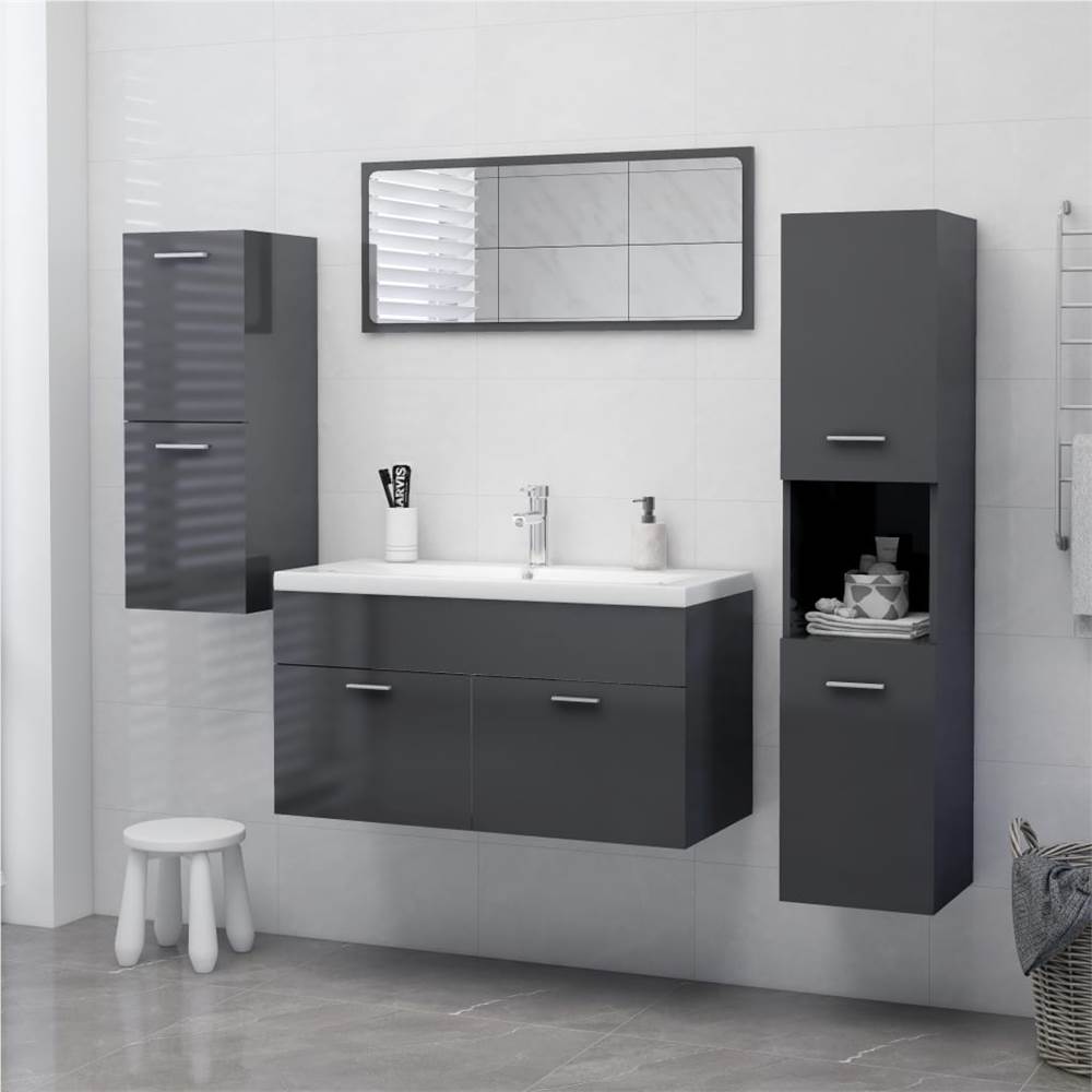 Bathroom Cabinet High Gloss Grey 30x30x130 cm Chipboard