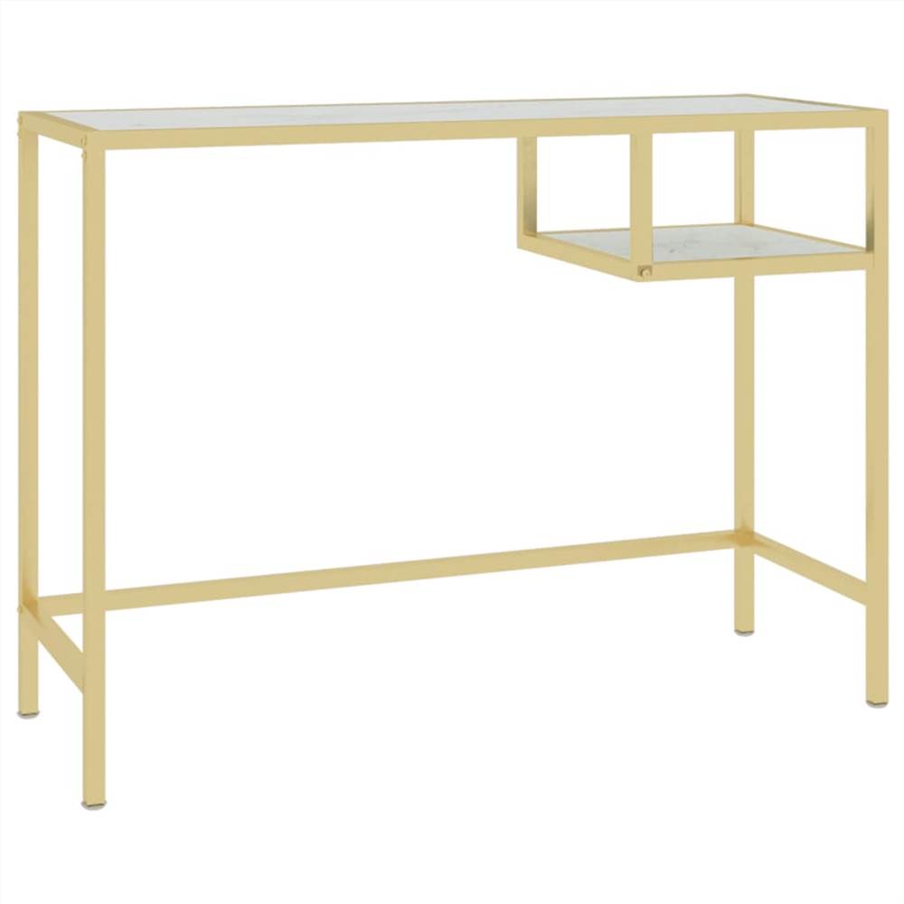 Computer Desk White and Gold 100x36x74 cm Glass
