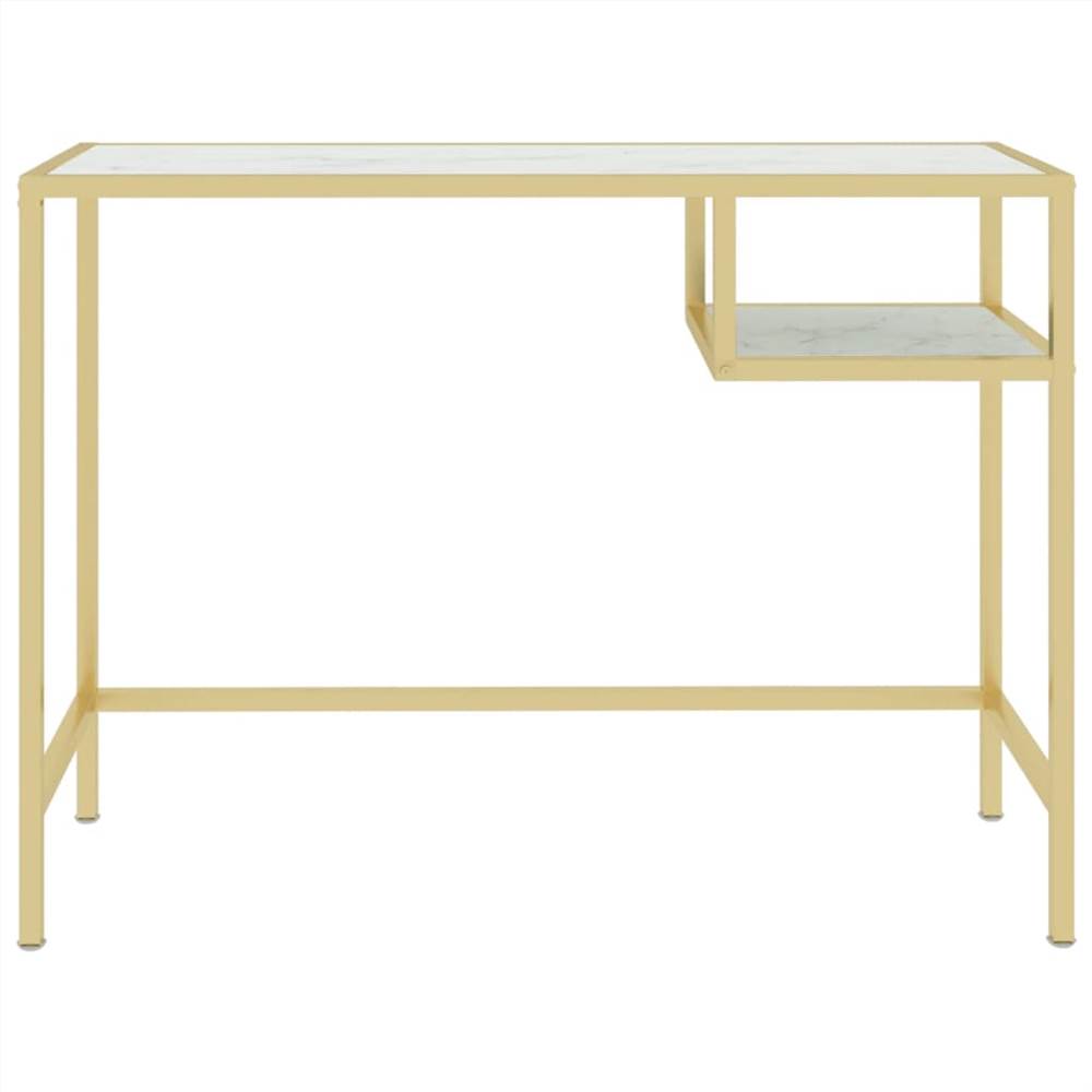Computer Desk White and Gold 100x36x74 cm Glass