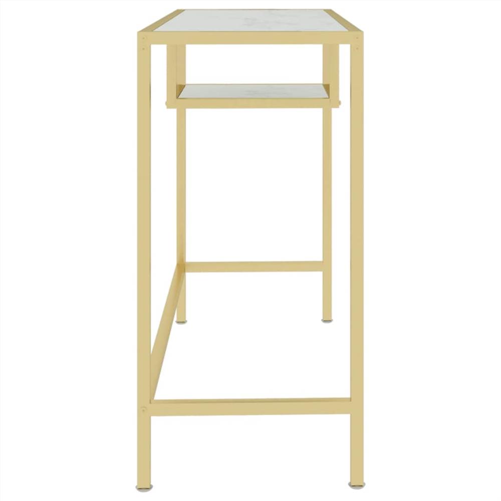 Computer Desk White and Gold 100x36x74 cm Glass