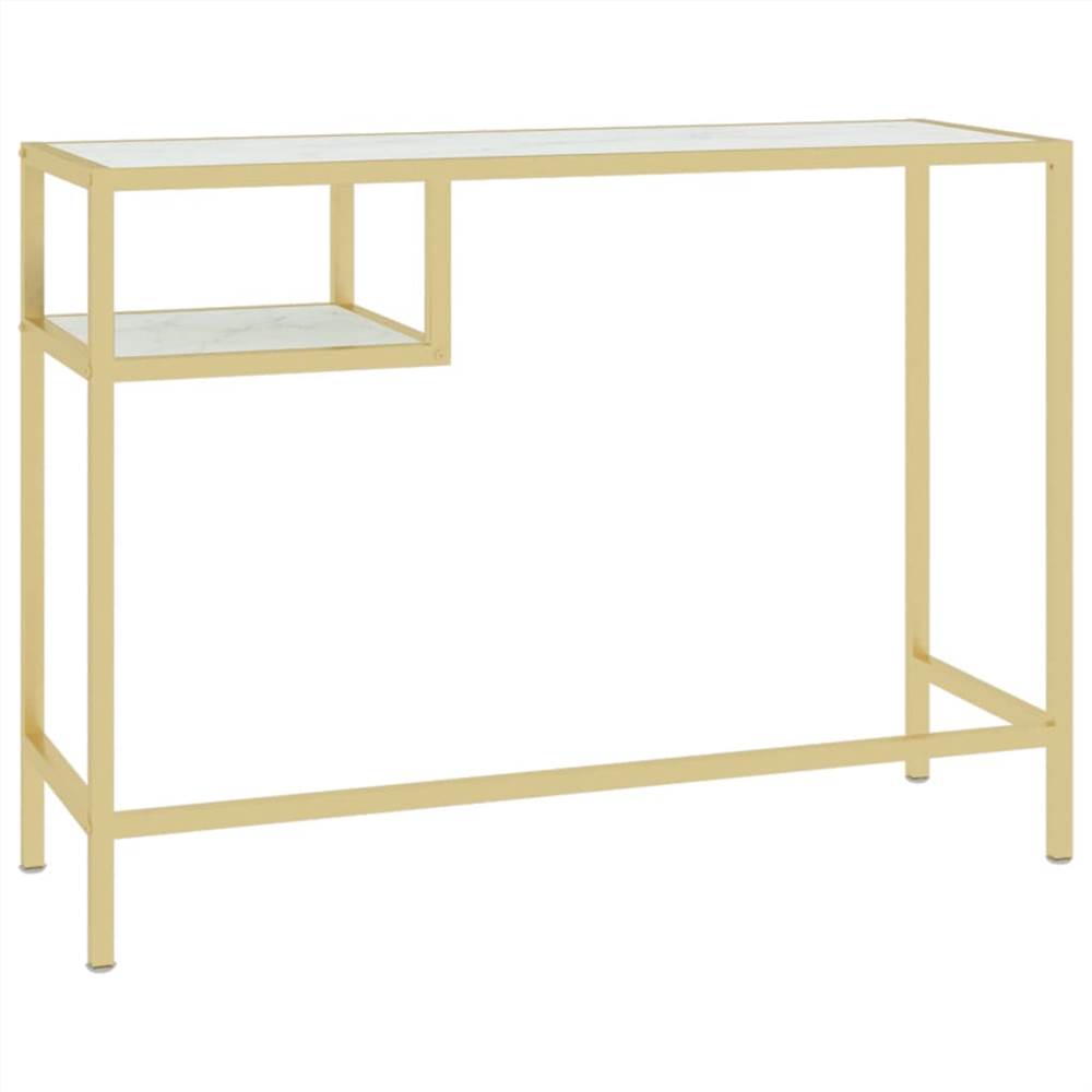 Computer Desk White and Gold 100x36x74 cm Glass
