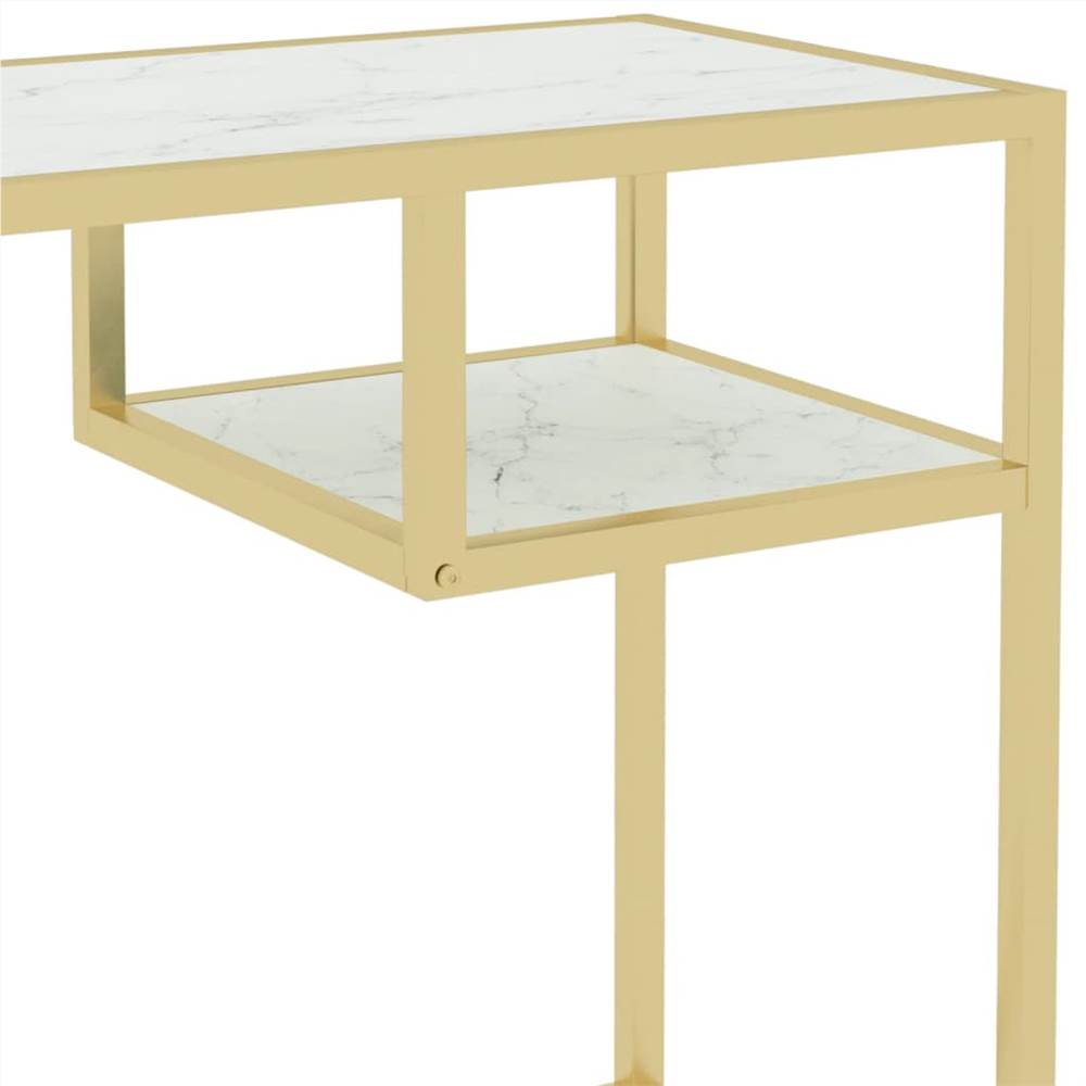 Computer Desk White and Gold 100x36x74 cm Glass