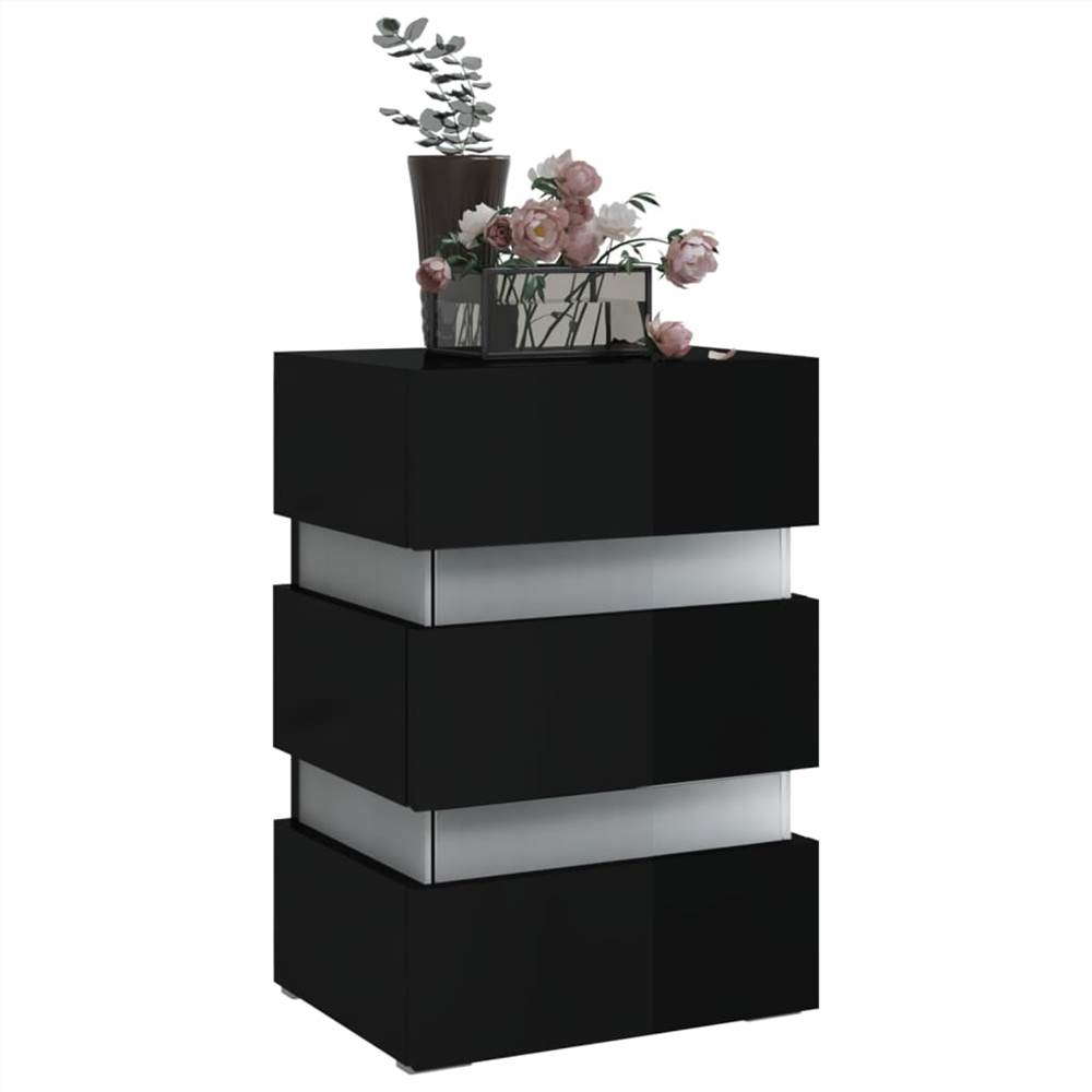 LED Bedside Cabinet High Gloss Black 45x35x67 cm Chipboard