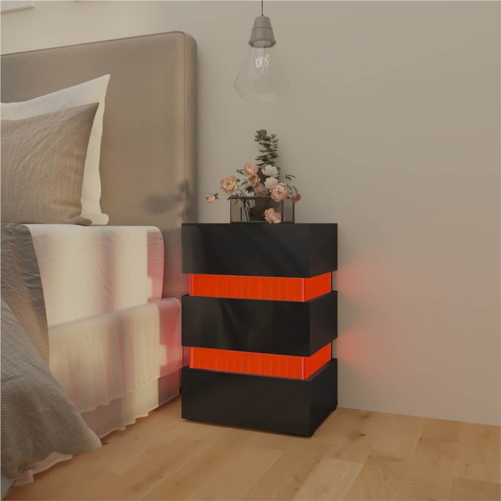 LED Bedside Cabinet High Gloss Black 45x35x67 cm Chipboard