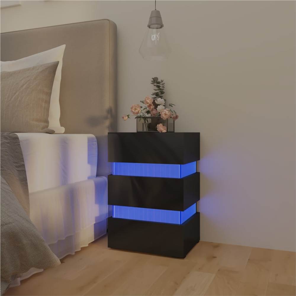 LED Bedside Cabinet High Gloss Black 45x35x67 cm Chipboard