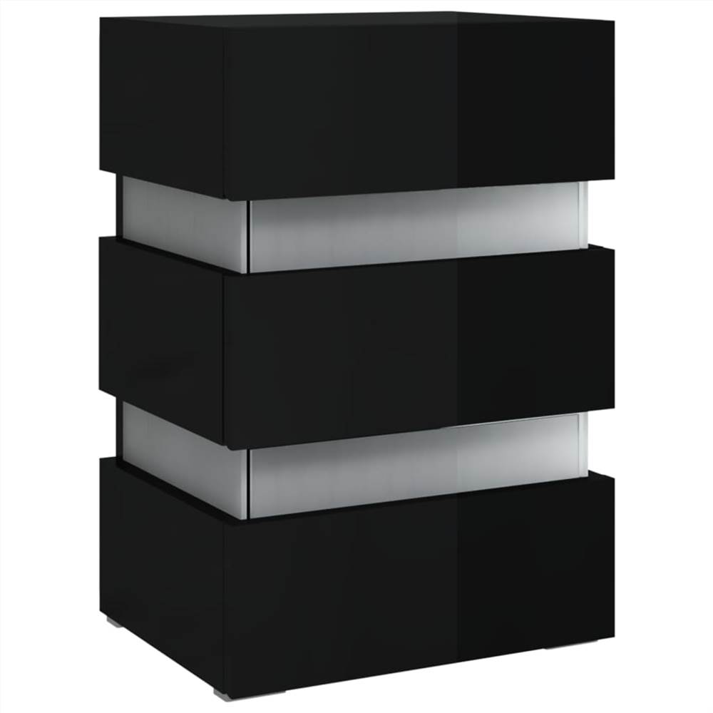 LED Bedside Cabinet High Gloss Black 45x35x67 cm Chipboard