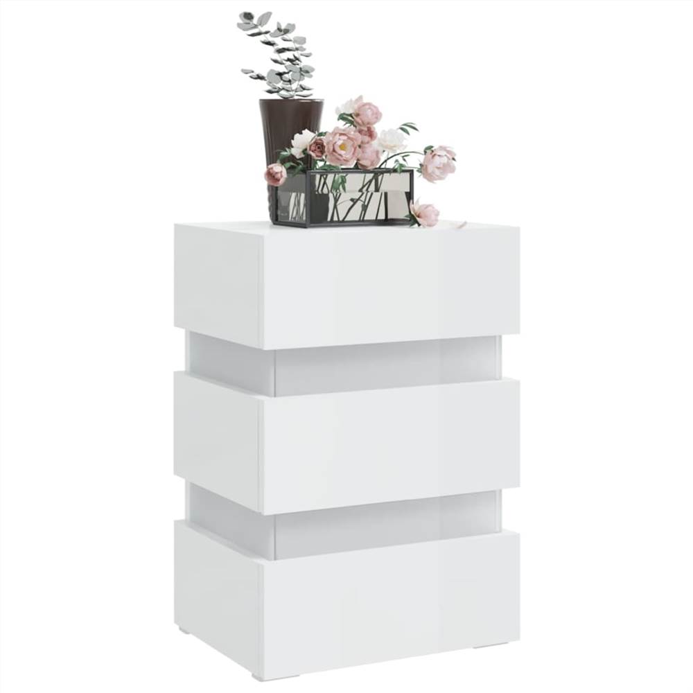 LED Bedside Cabinet High Gloss White 45x35x67 cm Chipboard