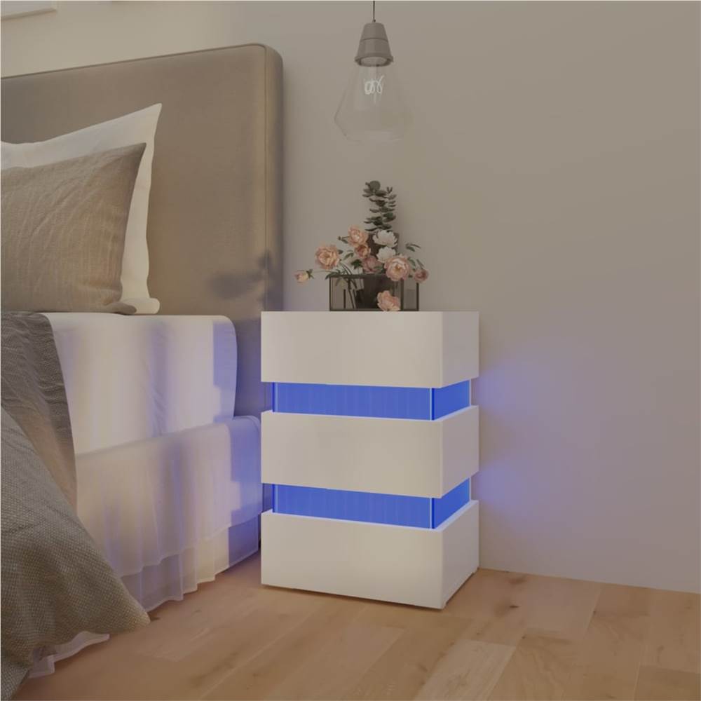 LED Bedside Cabinet High Gloss White 45x35x67 cm Chipboard