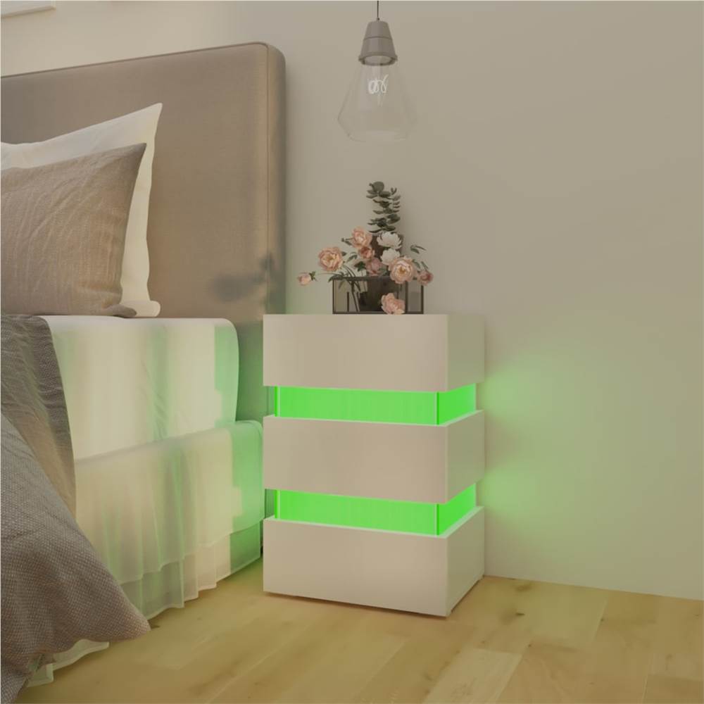 LED Bedside Cabinet High Gloss White 45x35x67 cm Chipboard