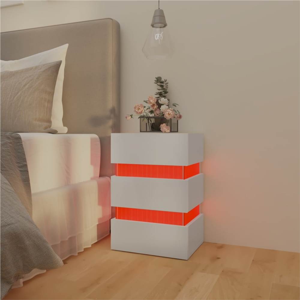 LED Bedside Cabinet High Gloss White 45x35x67 cm Chipboard