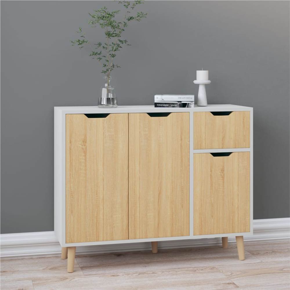 

Sideboard White and Sonoma Oak 90x30x72 cm Chipboard