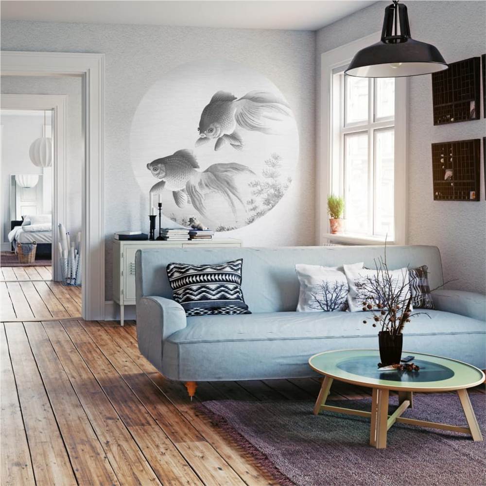 WallArt Wallpaper Circle Two Goldfish 190 cm