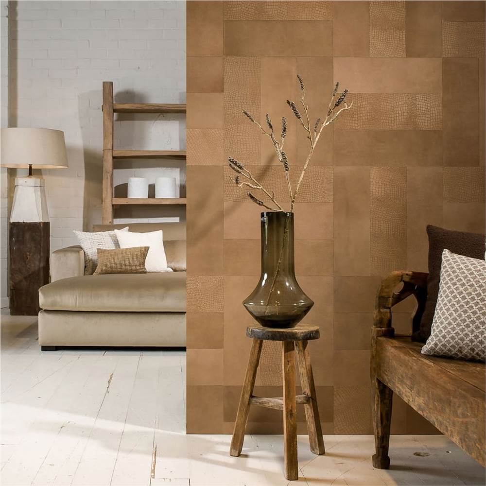 WallArt Leather Tiles Nathan Vintage Brown 16 pcs