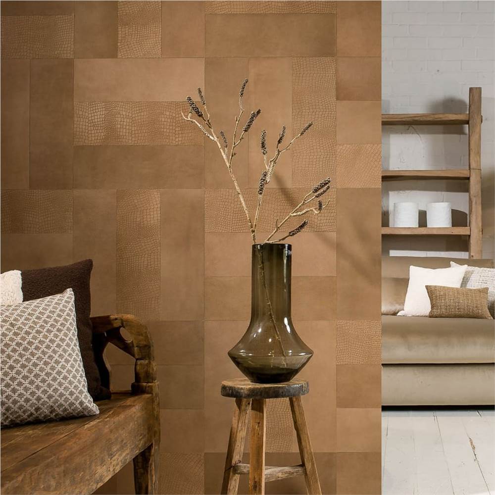 WallArt Leather Tiles Nathan Vintage Brown 16 pcs
