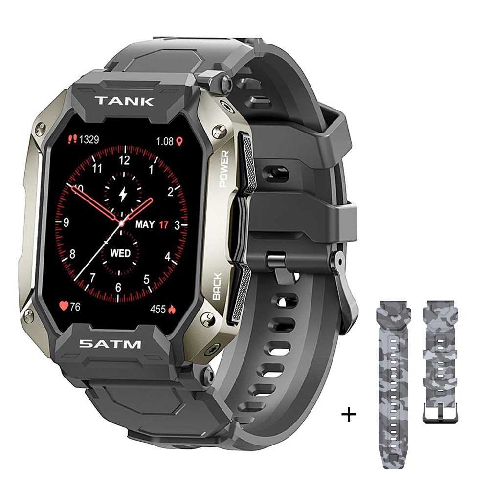 

KOSPET TANK M1 Smartwatch 1.72'' Screen SpO2 HR BP Monitor Fitness Tracker IP69 Waterproof Sports Watch + Camouflage Strap - Black