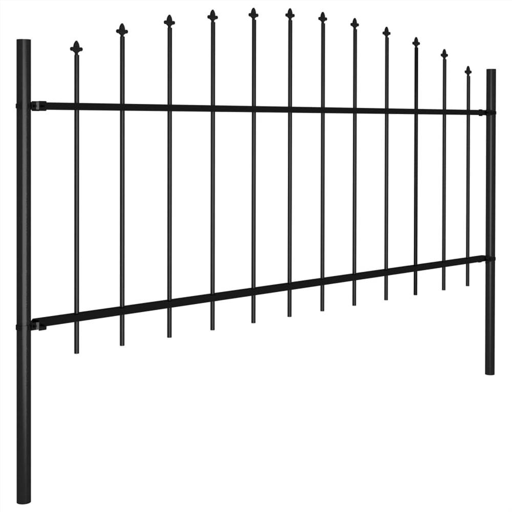 Garden Fence with Spear Top Steel (0.5-0.75)x15.3 m Black