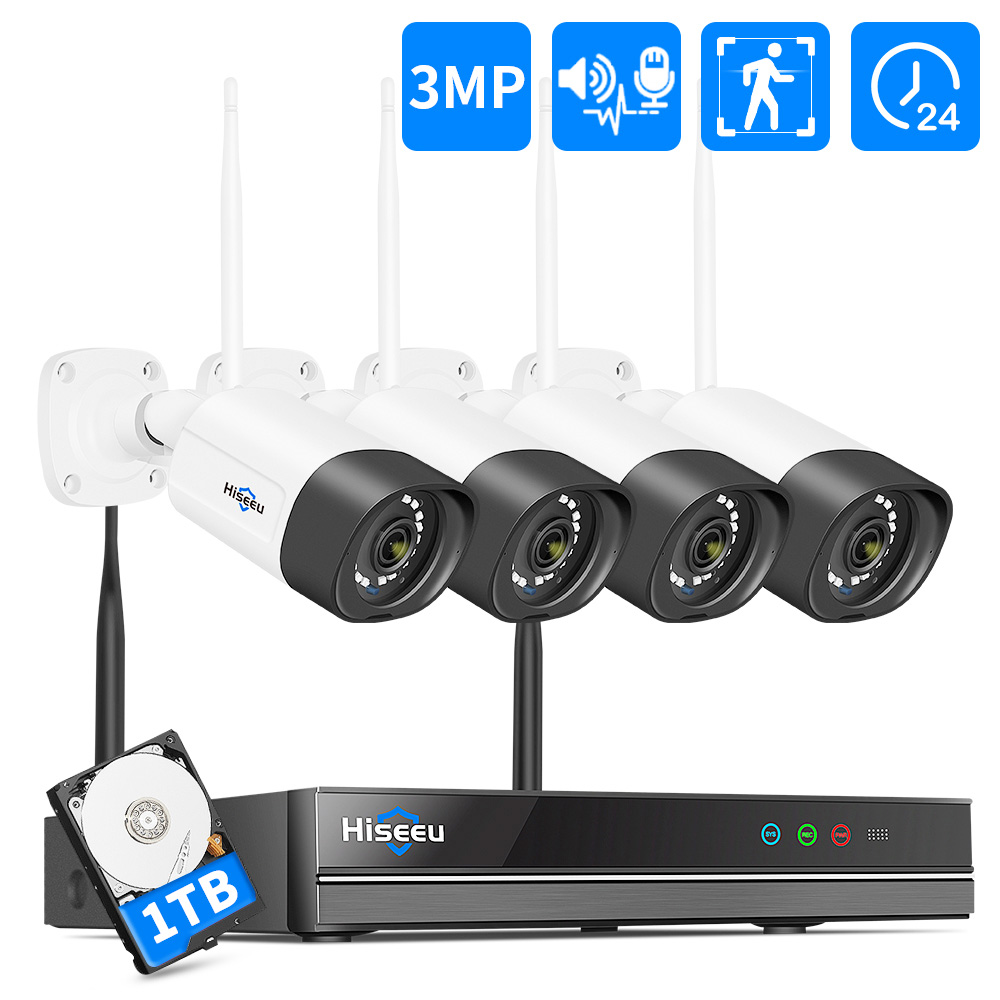 

Hiseeu 3MP Wireless CCTV System Camera 2-Way Audio for 1536P IP Camera Outdoor Security System Video Surveillance Kits