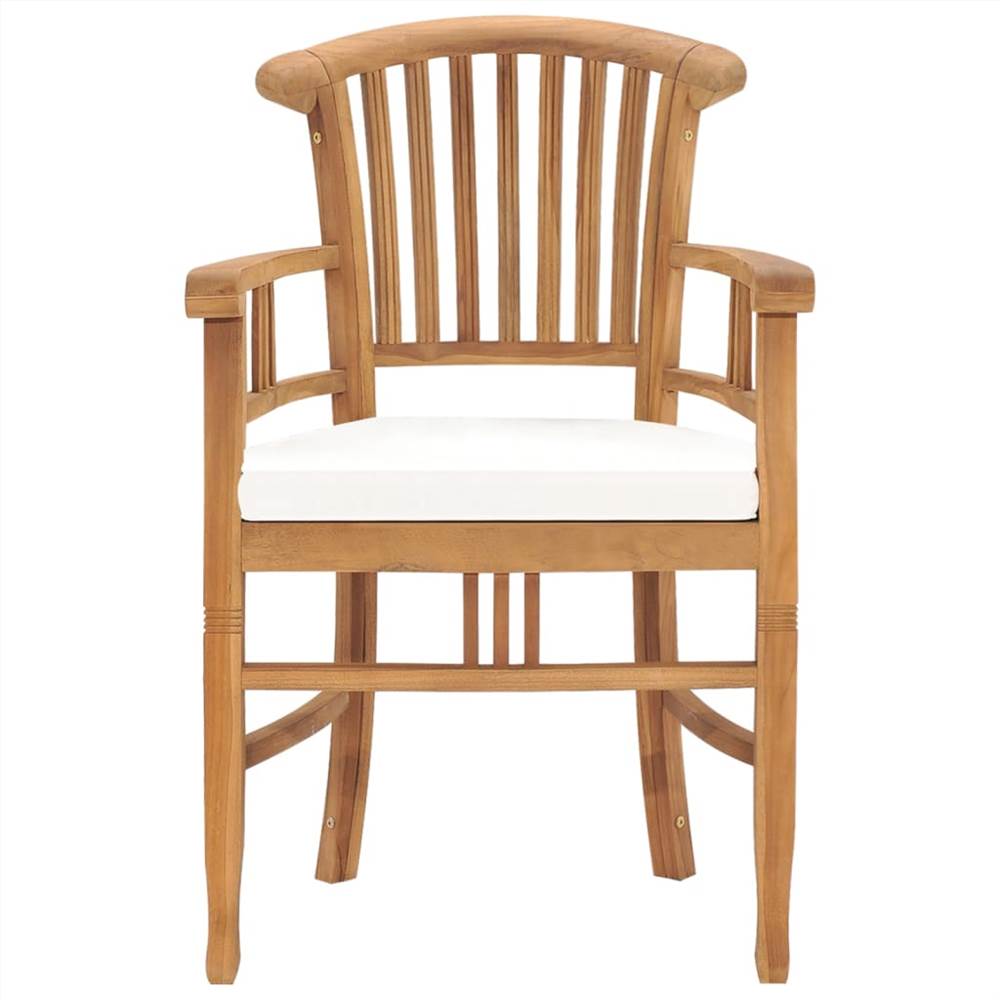 Garden Chairs 2 pcs with Cream White Cushions Solid Teak Wood