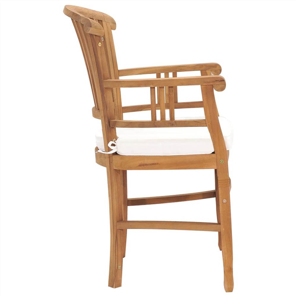 Garden Chairs 2 pcs with Cream White Cushions Solid Teak Wood