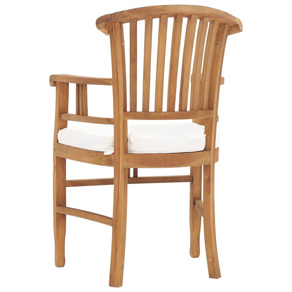 Garden Chairs 2 pcs with Cream White Cushions Solid Teak Wood
