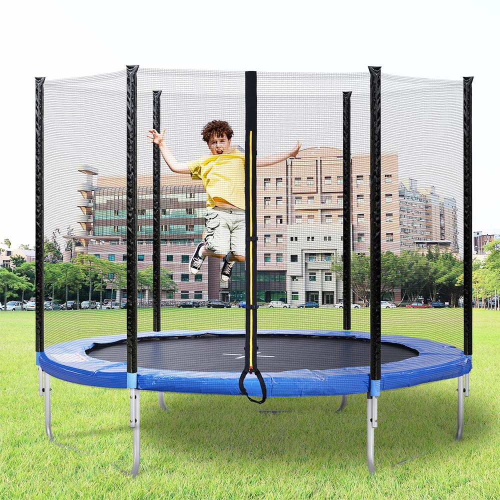 

Outdoor Trampoline with Safety Enclosure Net and Padded Poles, 8FT Garden Trampoline 150KG Weight Capacity