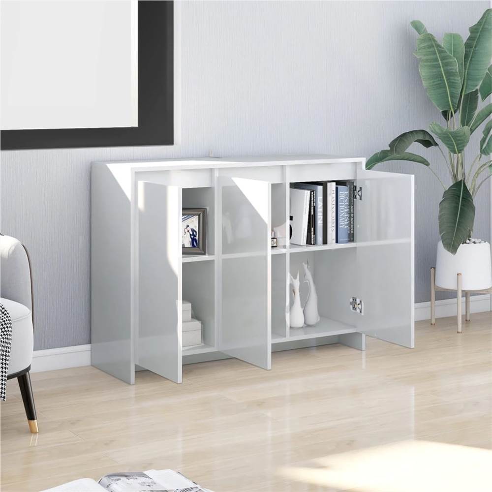 Sideboard High Gloss White 102x33x75 cm Chipboard