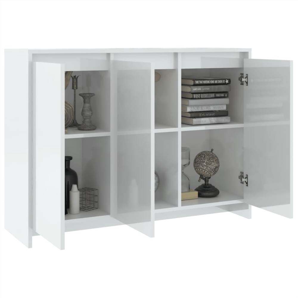 Sideboard High Gloss White 102x33x75 cm Chipboard