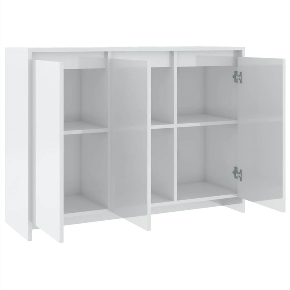 Sideboard High Gloss White 102x33x75 cm Chipboard