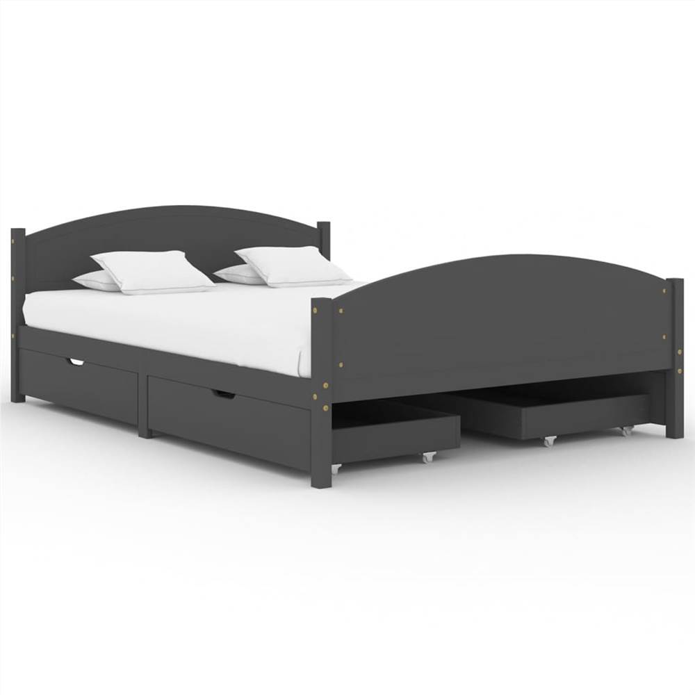Bed Frame with 4 Drawers Dark Grey Solid Wood Pine 140x200 cm Double