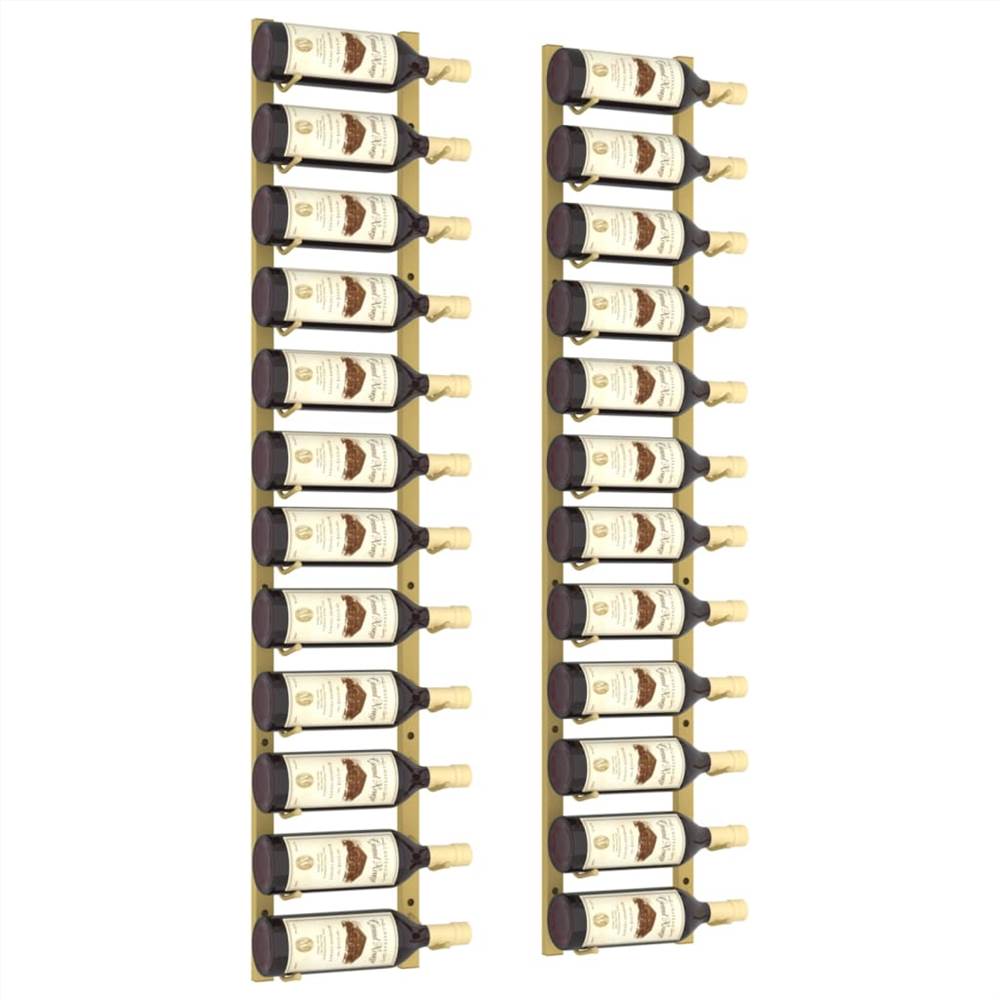 Wall Mounted Wine Rack for 12 Bottles 2 pcs Gold Iron