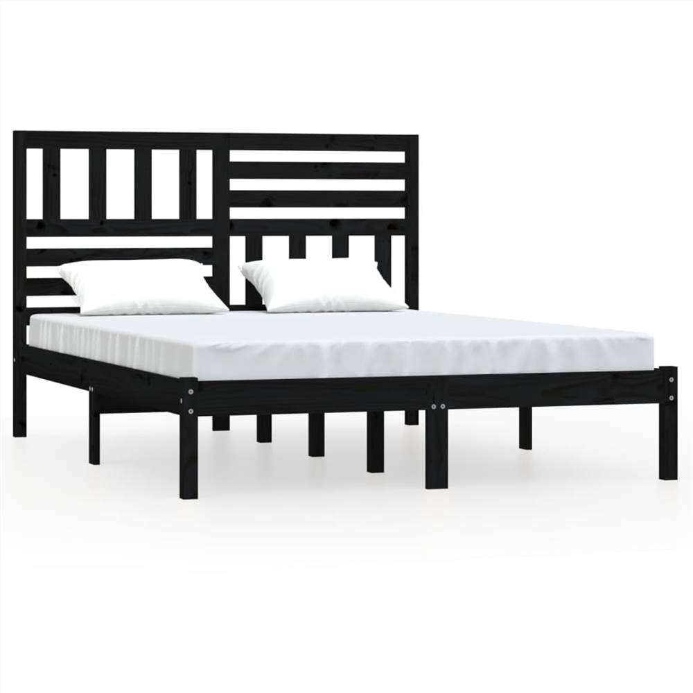 Bed Frame Black Solid Wood Pine 120x200 cm Small Double