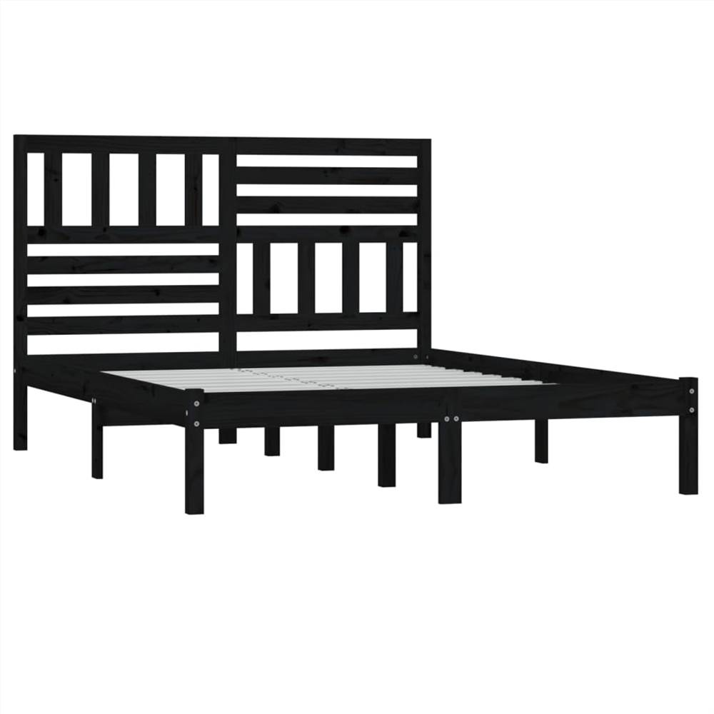 Bed Frame Black Solid Wood Pine 120x200 cm Small Double