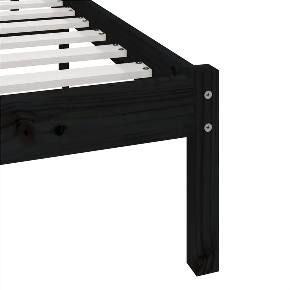Bed Frame Black Solid Wood Pine 120x200 cm Small Double