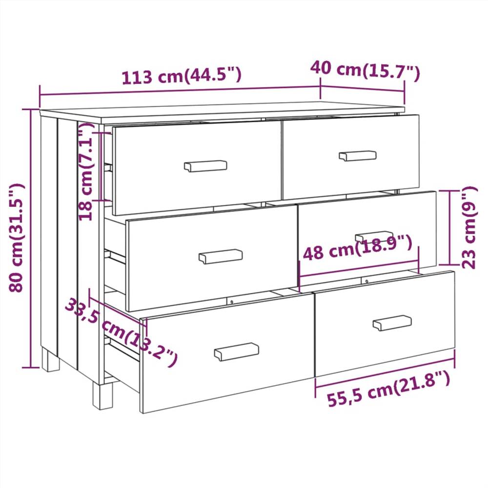 Sideboard Dark Grey 113x40x80 cm Solid Wood Pine