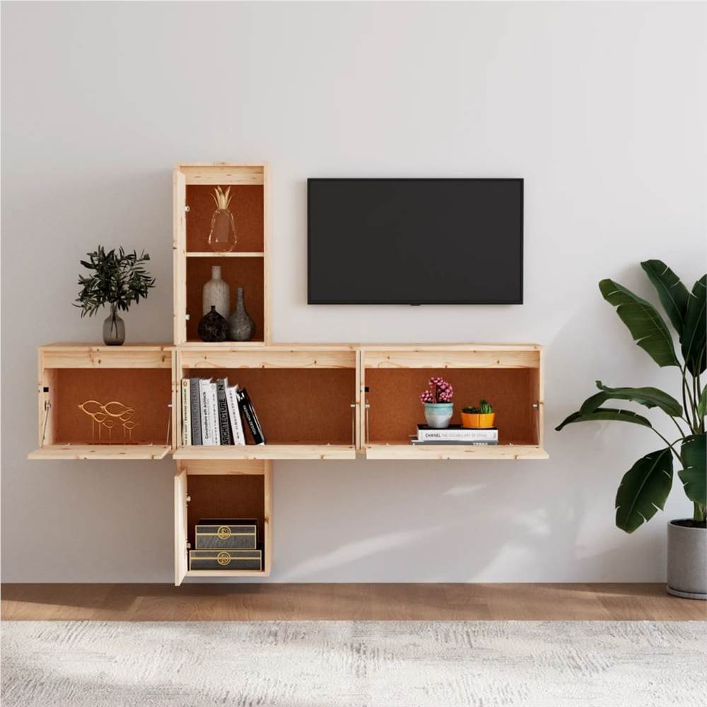 TV Cabinets 5 pcs Solid Wood Pine