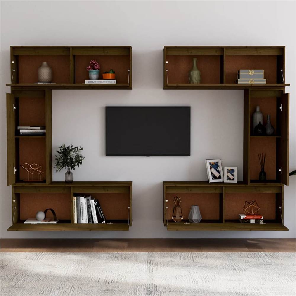 TV Cabinets 6 pcs Honey Brown Solid Wood Pine