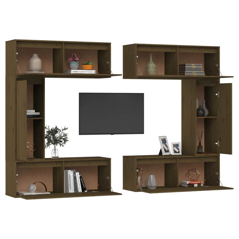 TV Cabinets 6 pcs Honey Brown Solid Wood Pine