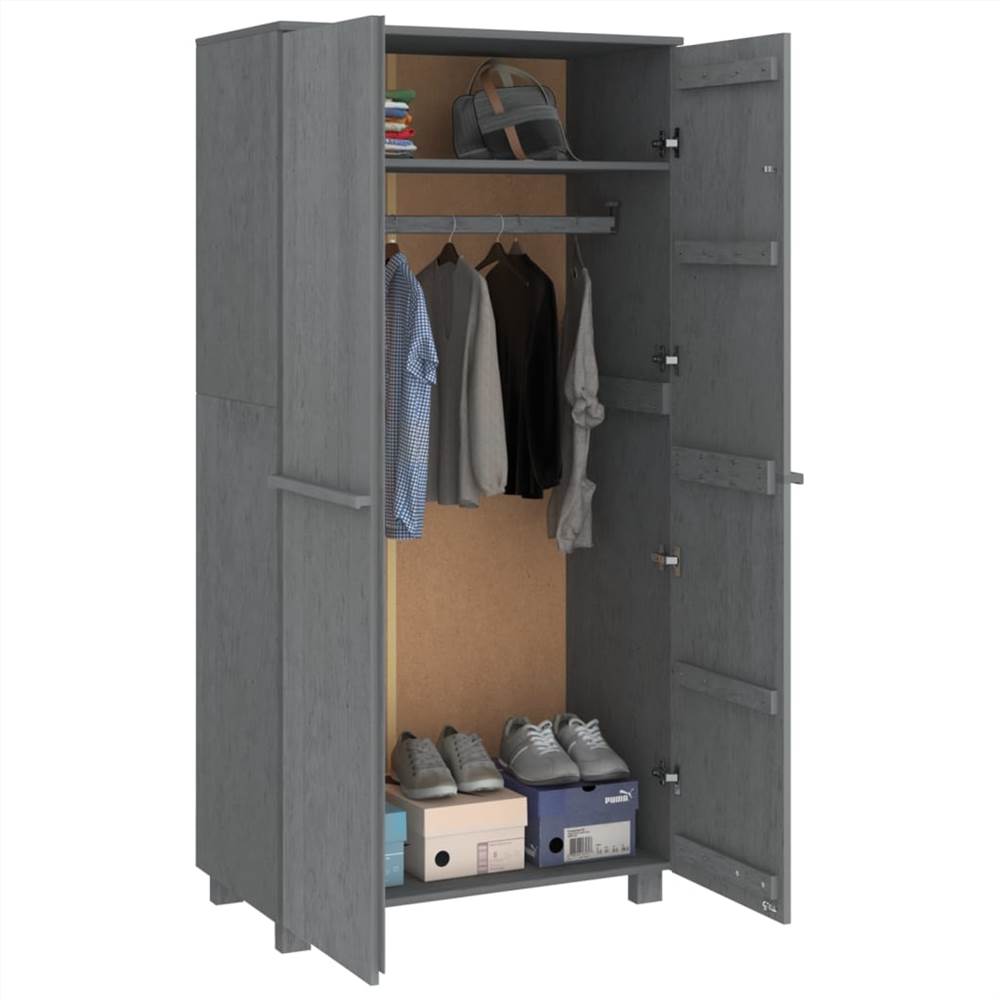 Wardrobe Dark Grey 89x50x180 cm Solid Wood Pine