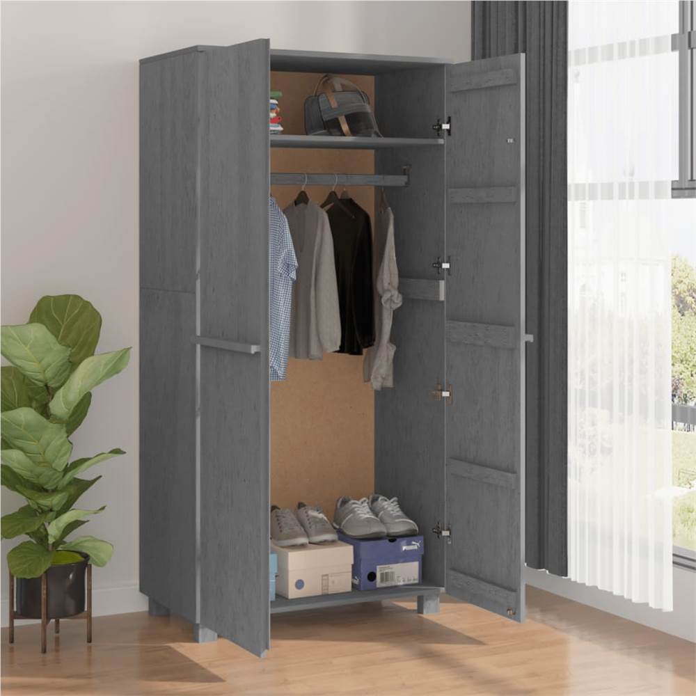 Wardrobe Dark Grey 89x50x180 cm Solid Wood Pine