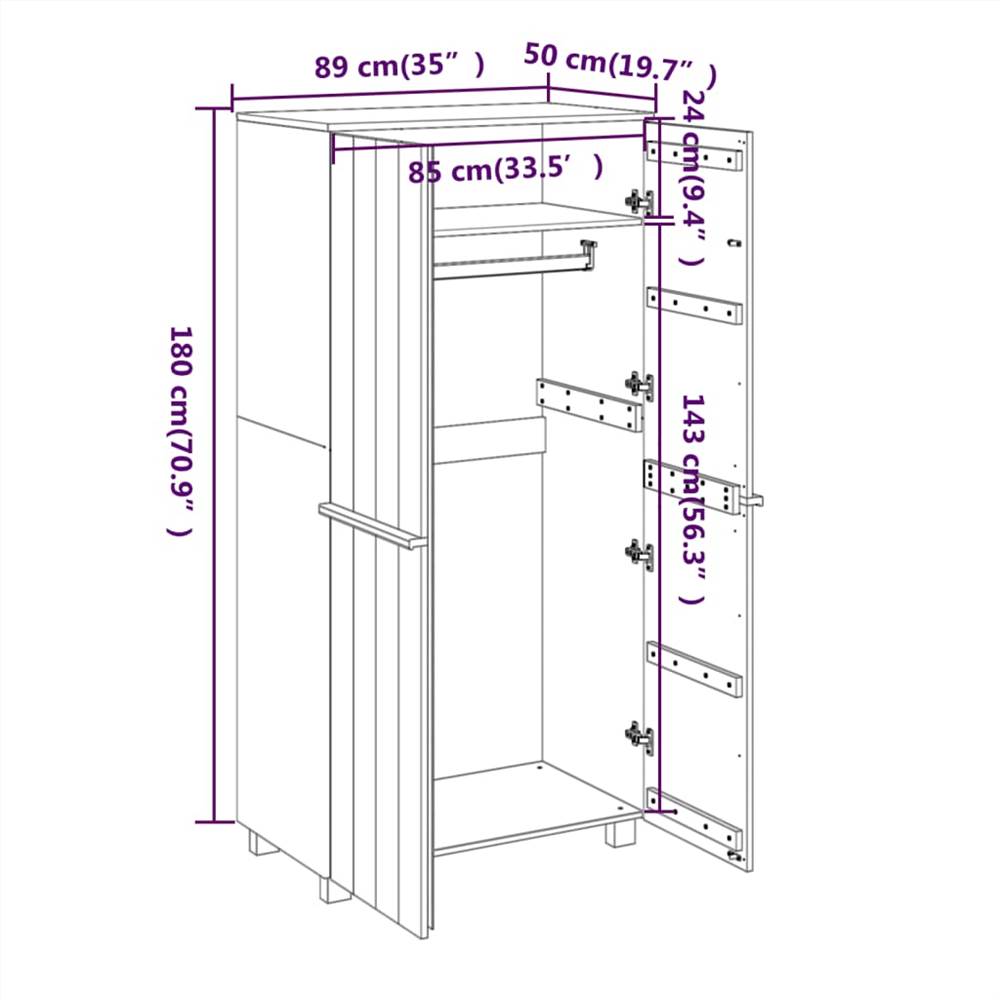 Wardrobe Dark Grey 89x50x180 cm Solid Wood Pine