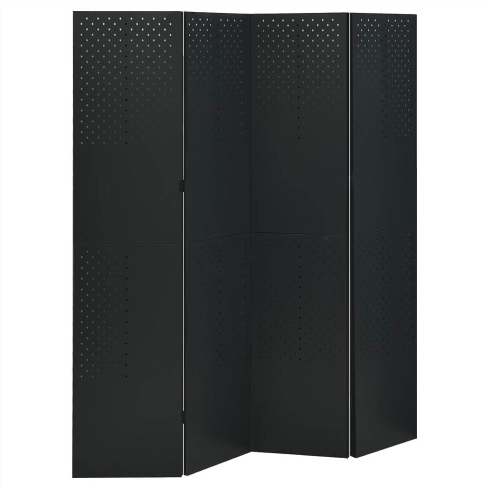 4-Panel Room Dividers 2 pcs Black 160x180 cm Steel