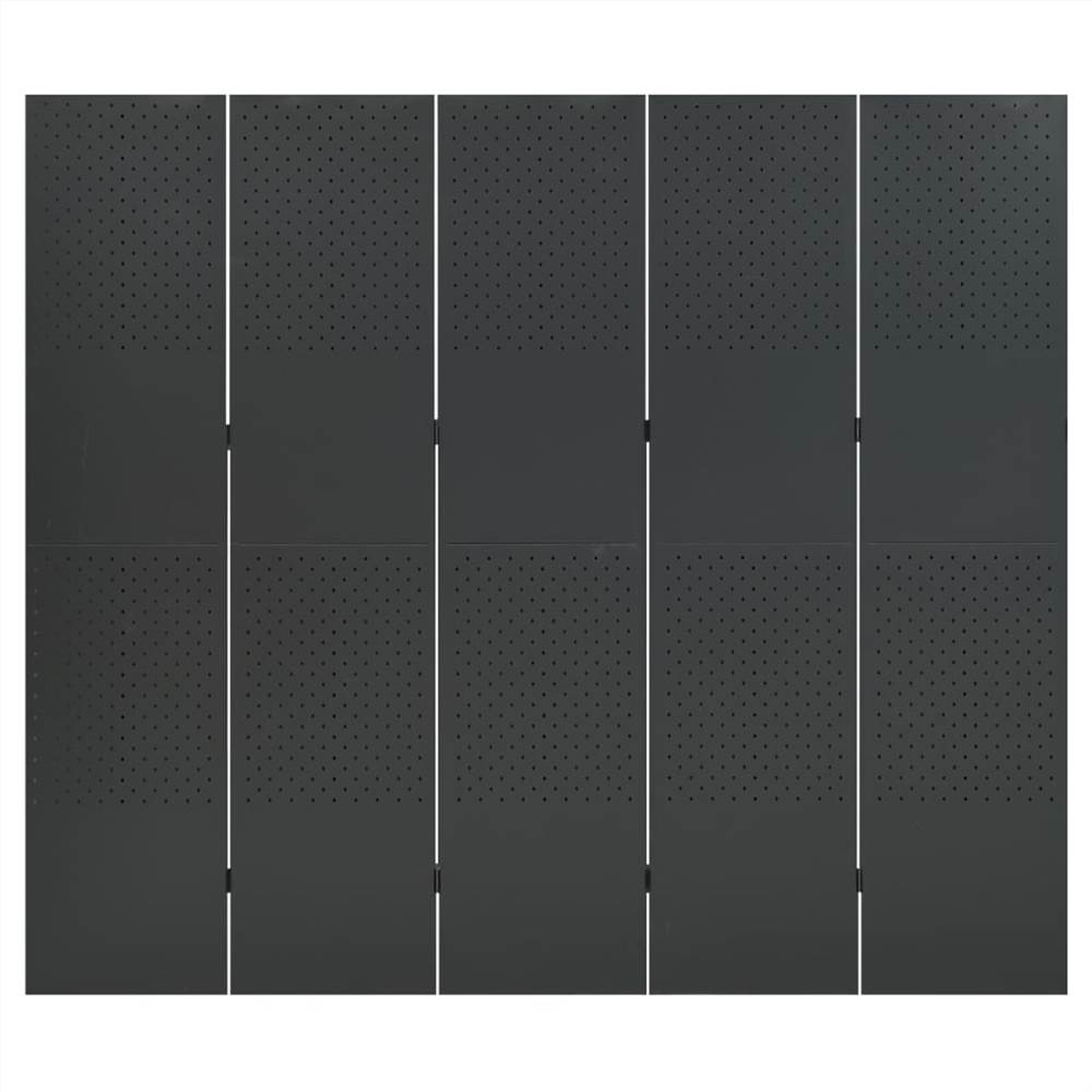 5-Panel Room Dividers 2 pcs Anthracite 200x180 cm Steel