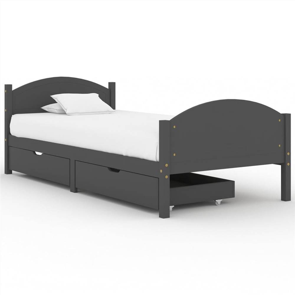 Bed Frame with 2 Drawers Dark Grey Solid Wood Pine 90x200 cm Single