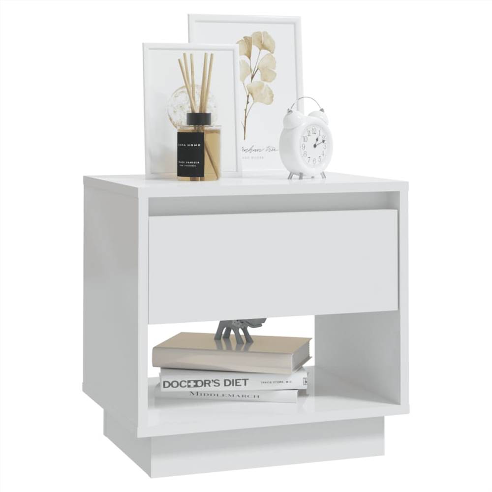 Bedside Cabinet High Gloss White 45x34x44 cm Chipboard