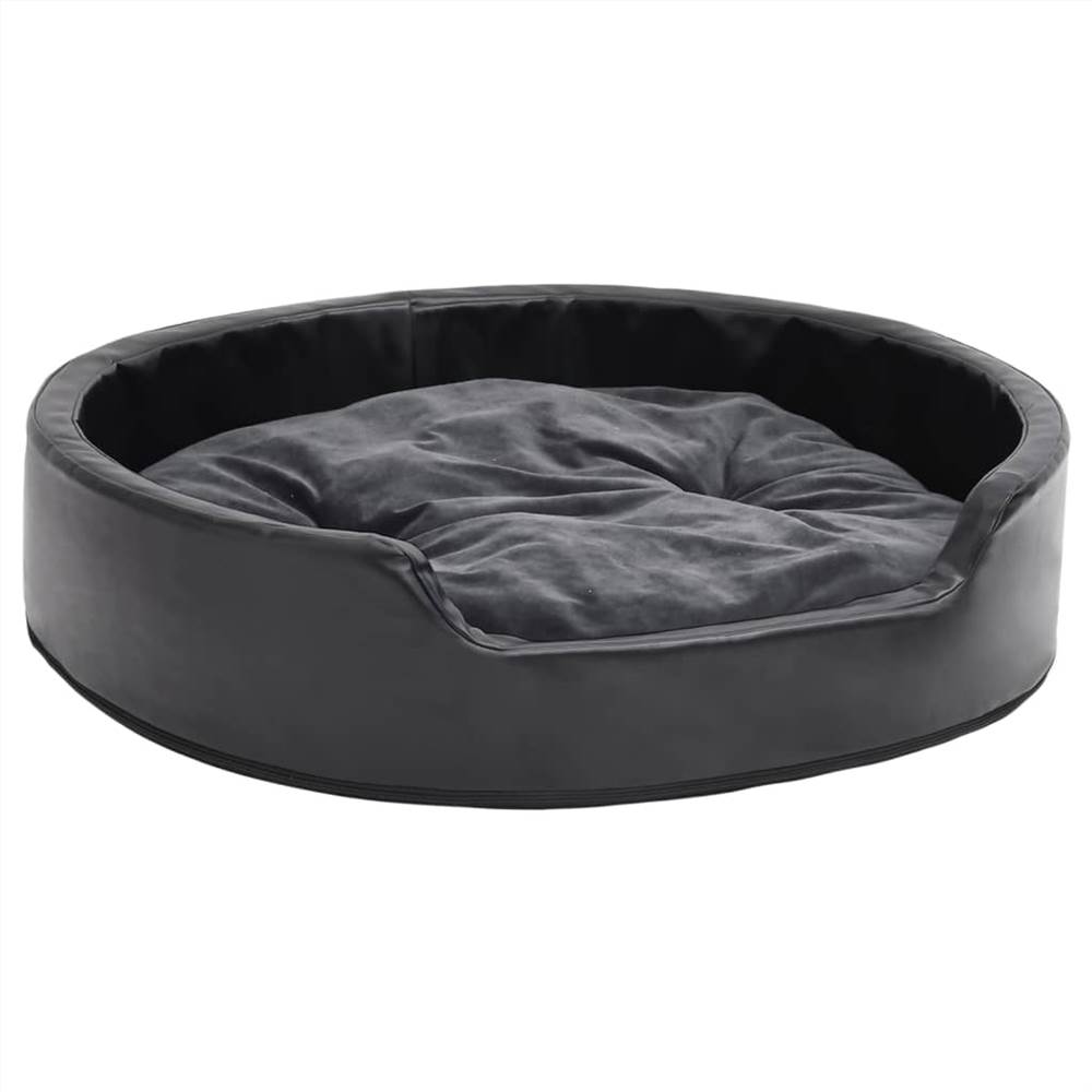 Dog Bed Black and Dark Grey 79x70x19 cm Plush and Faux Leather