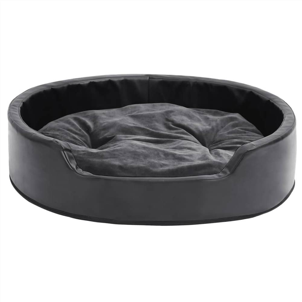 Dog Bed Black and Dark Grey 79x70x19 cm Plush and Faux Leather