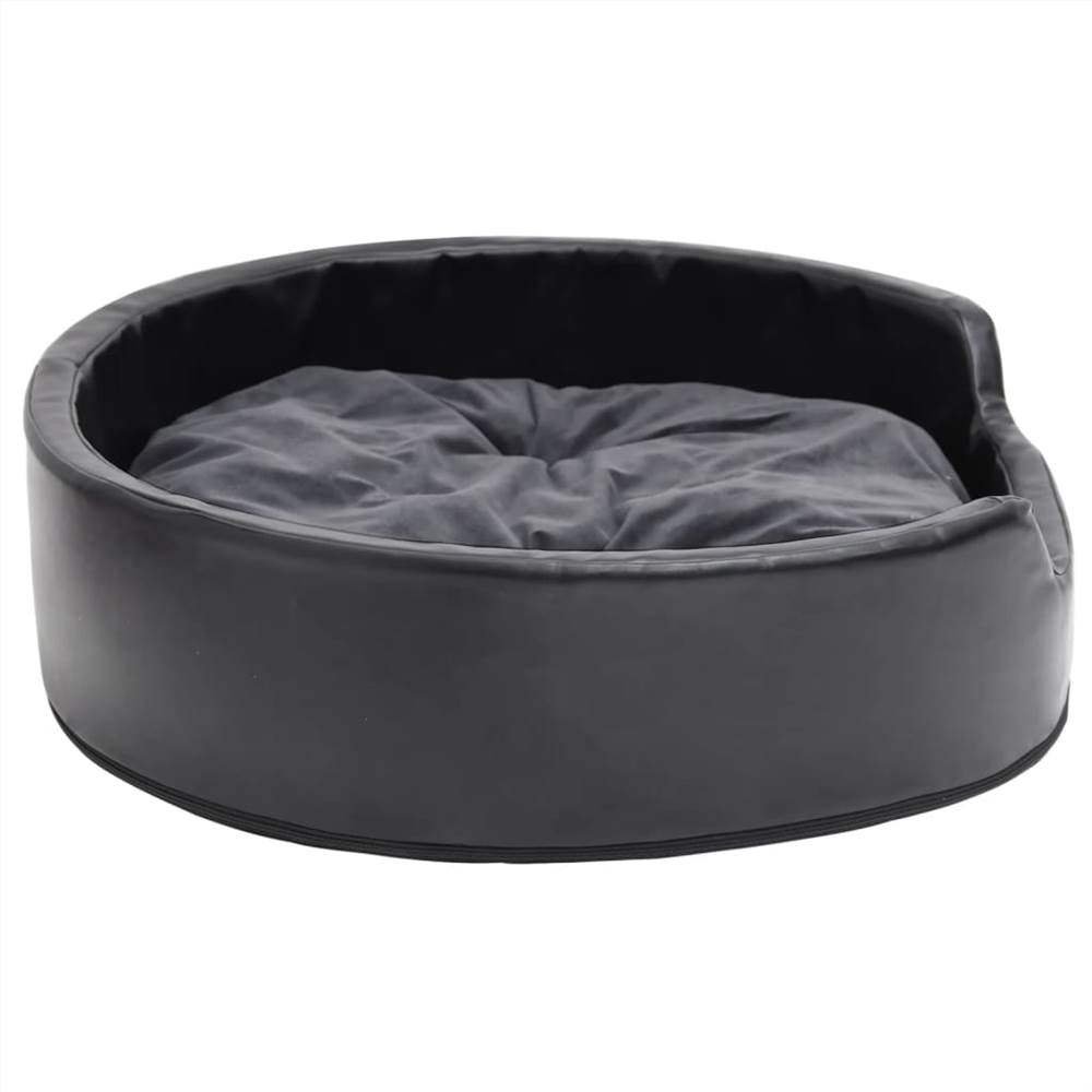 Dog Bed Black and Dark Grey 79x70x19 cm Plush and Faux Leather