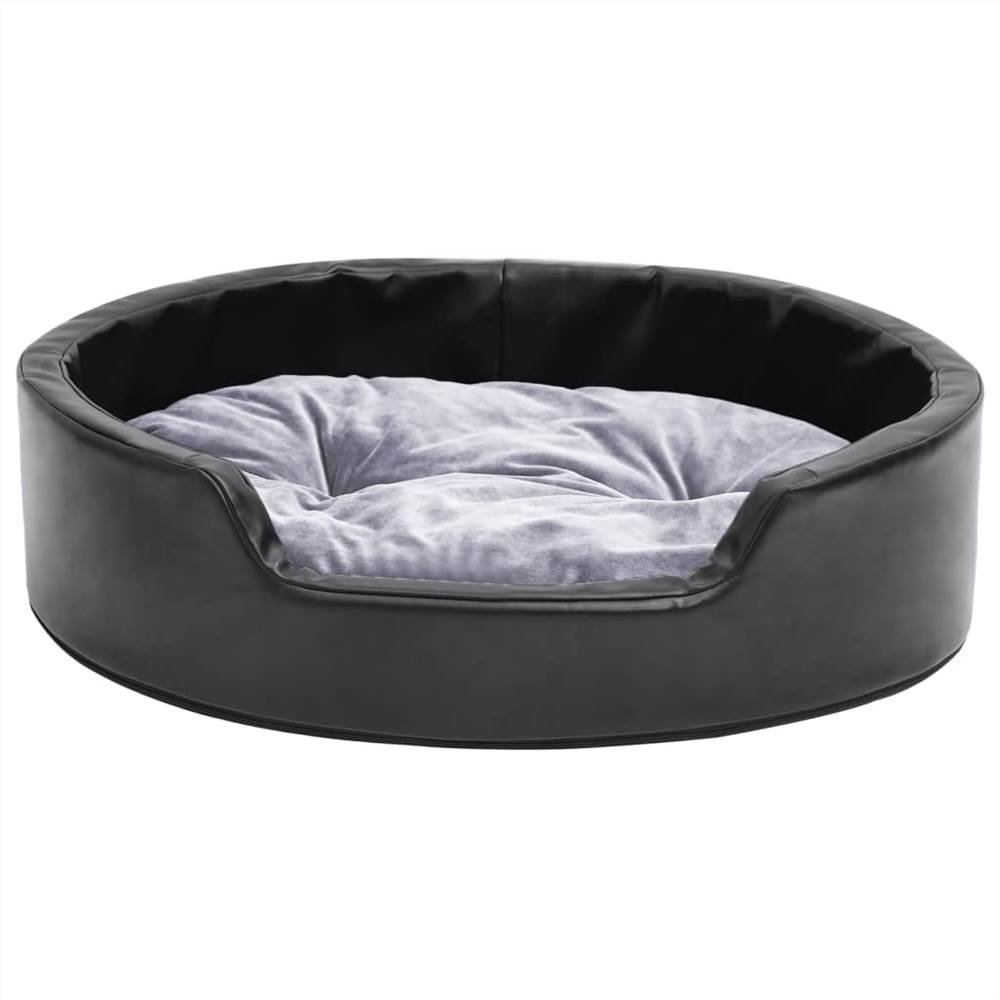 Dog Bed Black and Grey 69x59x19 cm Plush and Faux Leather