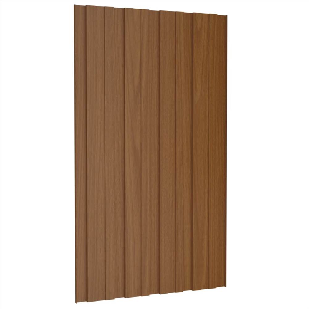Roof Panels 12 pcs Galvanised Steel Brown 80x45 cm