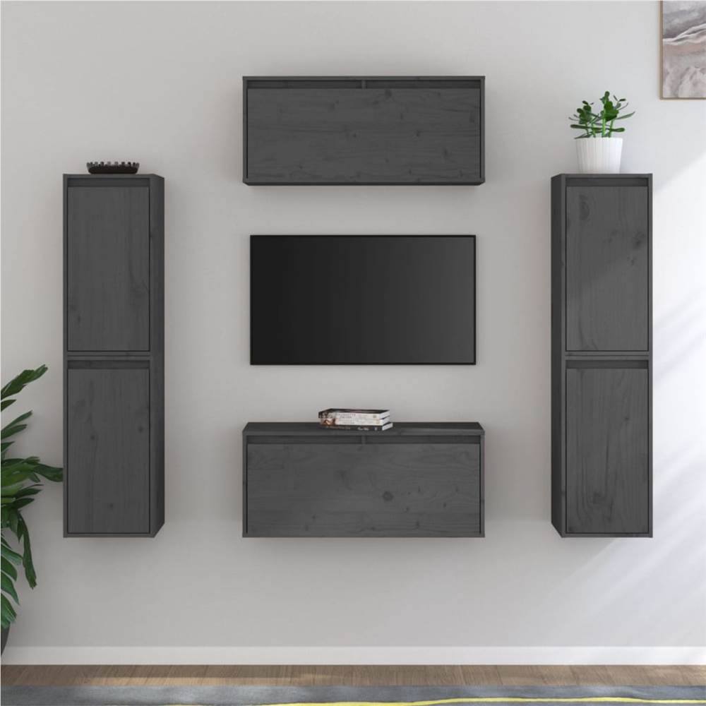 TV Cabinets 6 pcs Grey Solid Wood Pine